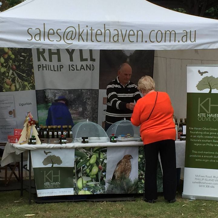 Kite Haven Olive Oil is grown and pressed on Phillip Island. Come anmd see me at the regional markets